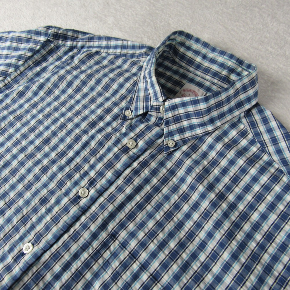 Brooks Brothers Button Down Shirt Mens L Blue Madison Plaid Cotton